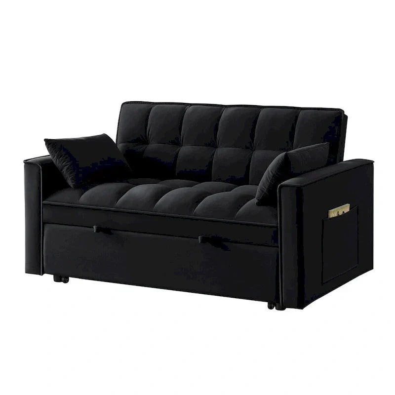 4 in1 Loveseat Sofa Bed with Armrests & Storage Pockets, Multi-Function Tufted Pull-out Sofa Bed with Adjustable Backrest