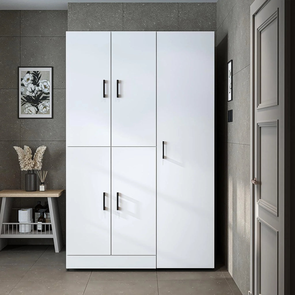 ROOMART Dora - Armoire de machine à laver - Pour sèche-linge et machine à laver - En 4 couleurs - Avec portes et panneau coulissant - Blanc - Chêne blanc - Chêne anthracite - Chêne blanc (chêne blanc)