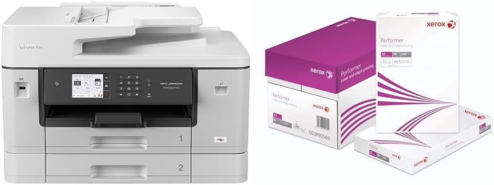 Brother MFC-J6940DW DIN A3 4-in-1 Farbtintenstrahl-Multifunktionsgerät (2 x 250 Blatt Papierkassette, Drucken, scannen, kopieren, faxen), Weiß, Mittel