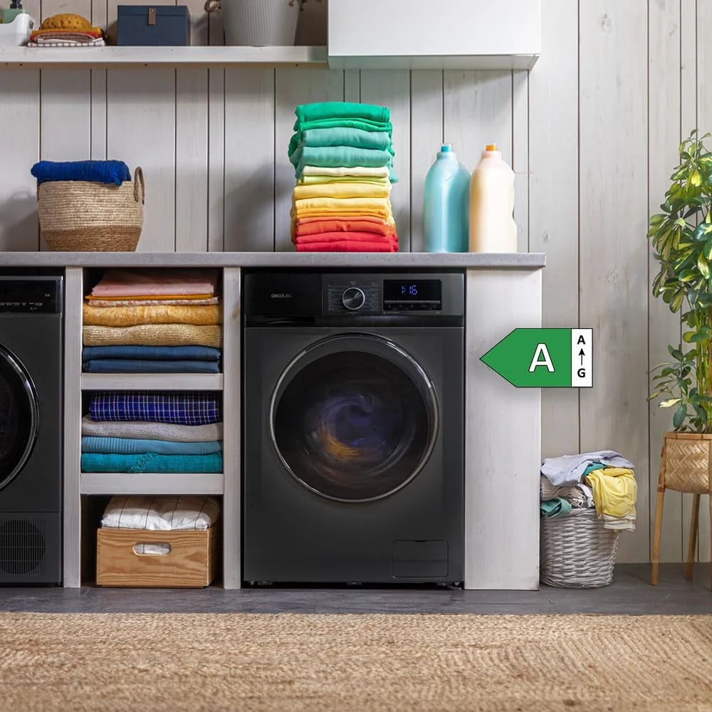 Cecotec Lave-linge 10Kg Chargement Frontal Bolero Dresscode 10500 Inverter Steel A, 1950W, 1400 rpm, Moteur Inverter Plus, Basse Consommation, 16 Programmes, Lavage Vapeur, Delay Start, Acier