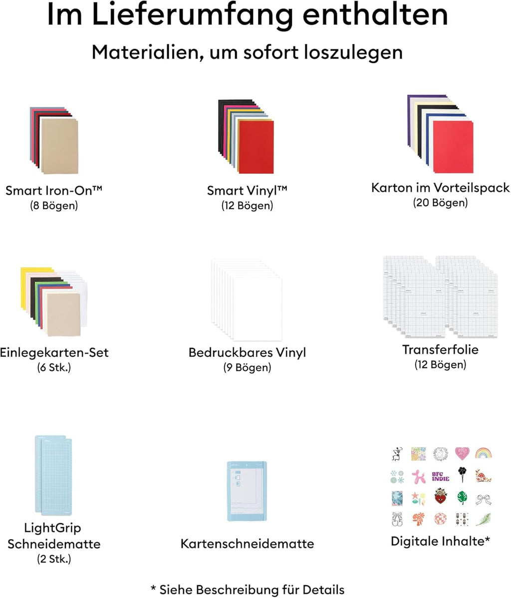 Cricut Joy™ 2 Ultimate Bundle + Digitale Inhalte, Intelligente kompakte Schneidemaschine mit Heißpresse für DIY-Bastelprojekte, individuelle Karten, Aufkleber & Etiketten