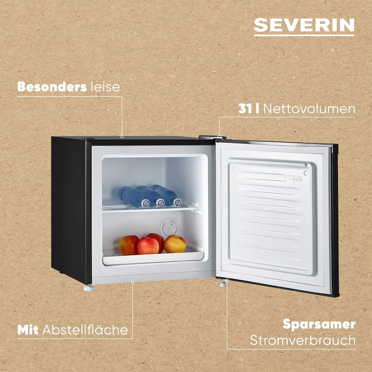 SEVERIN Retro Mini Kühl-/Gefrierbox (31 l), Gefrierschrank klein, Minikühlschrank mit flexibler Temperaturregelung, Tischkühlschrank, schwarz, GB 8880
