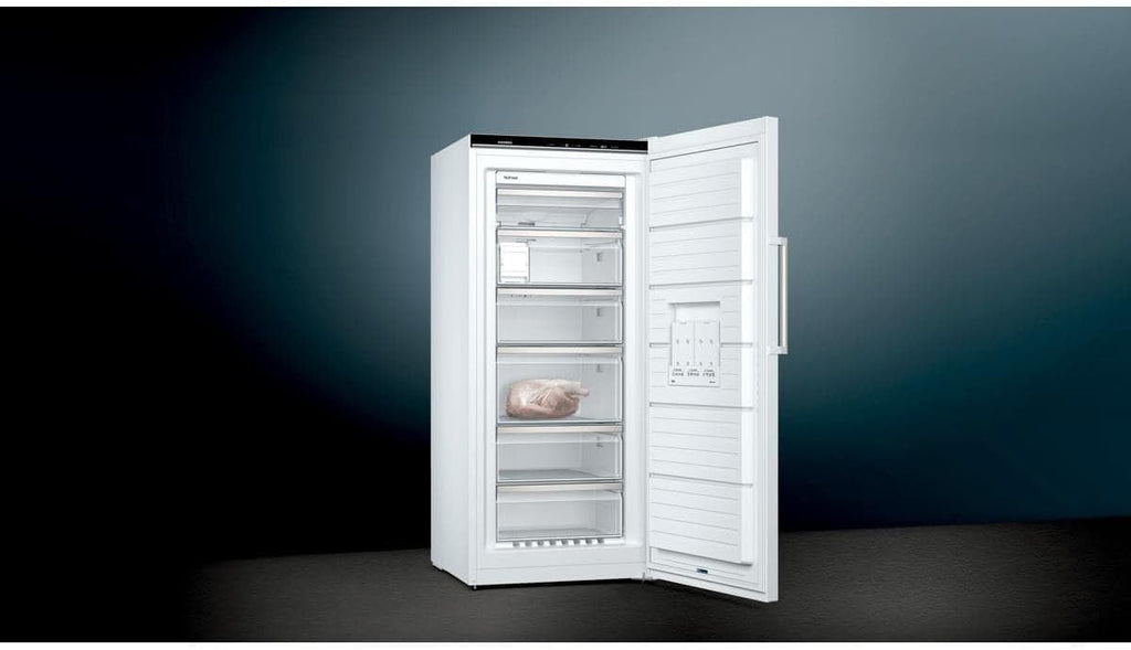 Siemens GS54NAWCV iQ500 Gefrierschrank, 176 x 70 cm, 327 L, noFrost nie wieder abtauen, bigBox Platz für großes Gefriergut, varioZone flexible Glas-und Schubladen, Weiß