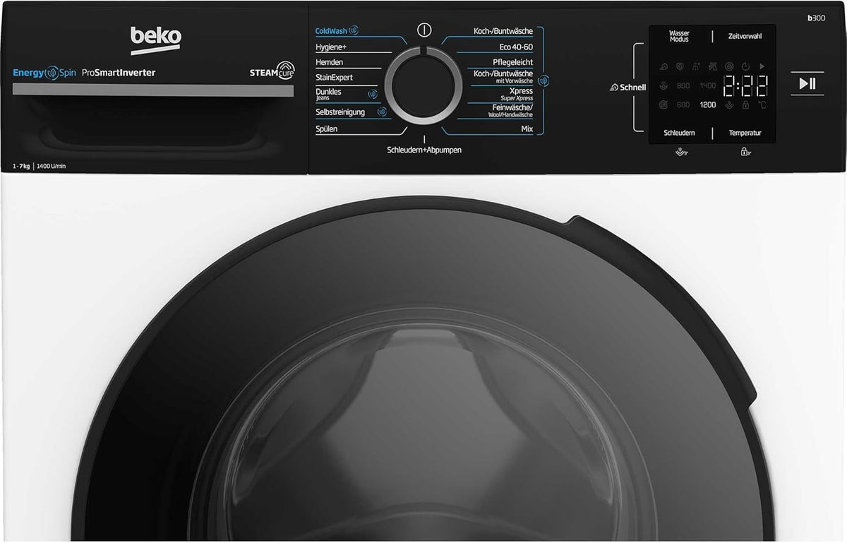 Beko WMC81464ST1 Waschmaschine, Bluetooth, 8 kg, ProSmart Inverter Motor, Dampffunktion, Pet Hair Removal, Watersafe+, Weiß