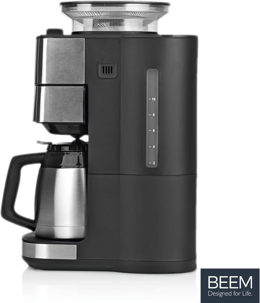 BEEM FRESH-AROMA-PERFECT II Filterkaffeemaschine mit Mahlwerk - Thermo | Edelstahl | Thermokanne | 24h-Timer | 1000 W | 180 g Bohnenbehälter