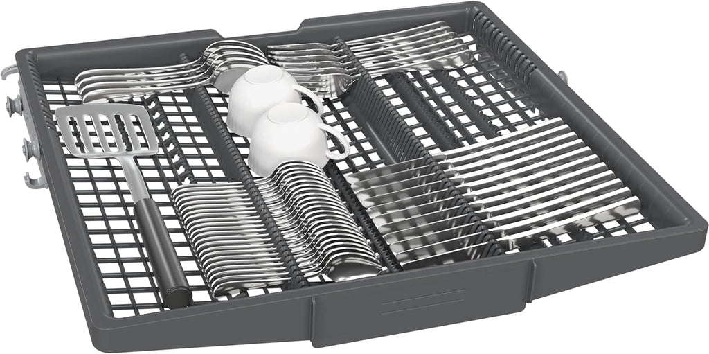 Siemens SN43ES14VE, iQ300 Smarter Geschirrspüler, Unterbau-Spülmaschine mit Besteckschublade, 60 cm, automatische Türöffnung dank autoOpen dry, besonders leise mit iQdrive-Motor, aquaStop, Edelstahl