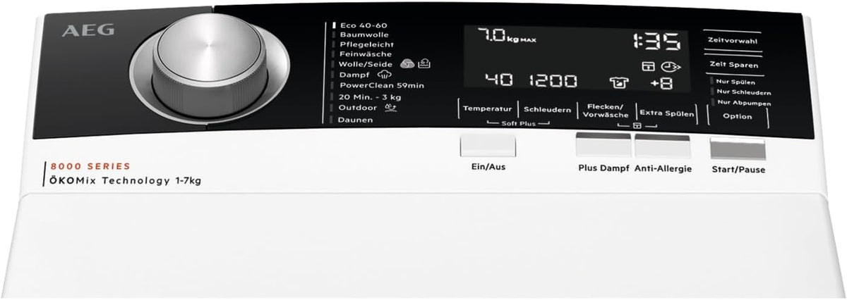 AEG LTR7A71370 Waschmaschine Toplader / Serie 7000 mit ProSteam / ProSteam - Auffrischfunktion / 7,0 kg / Leise / Mengenautomatik / Nachlegefunktion / Wasserstopp / 1300 U/min