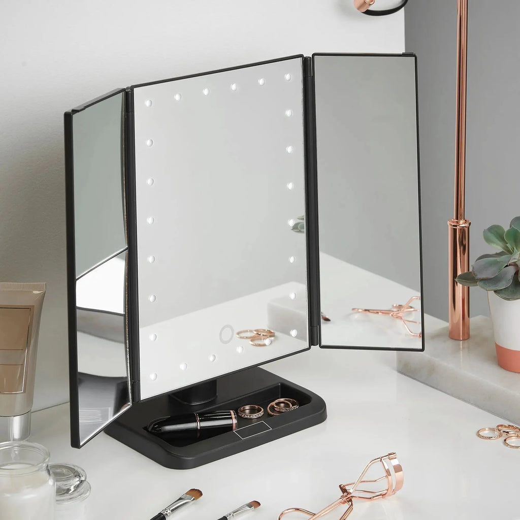 Espejo de Maquillaje Iluminado Espejo de Tocador Inteligente con Luces, 10X de Magnificación, Ajustable, 22 Luces LED
