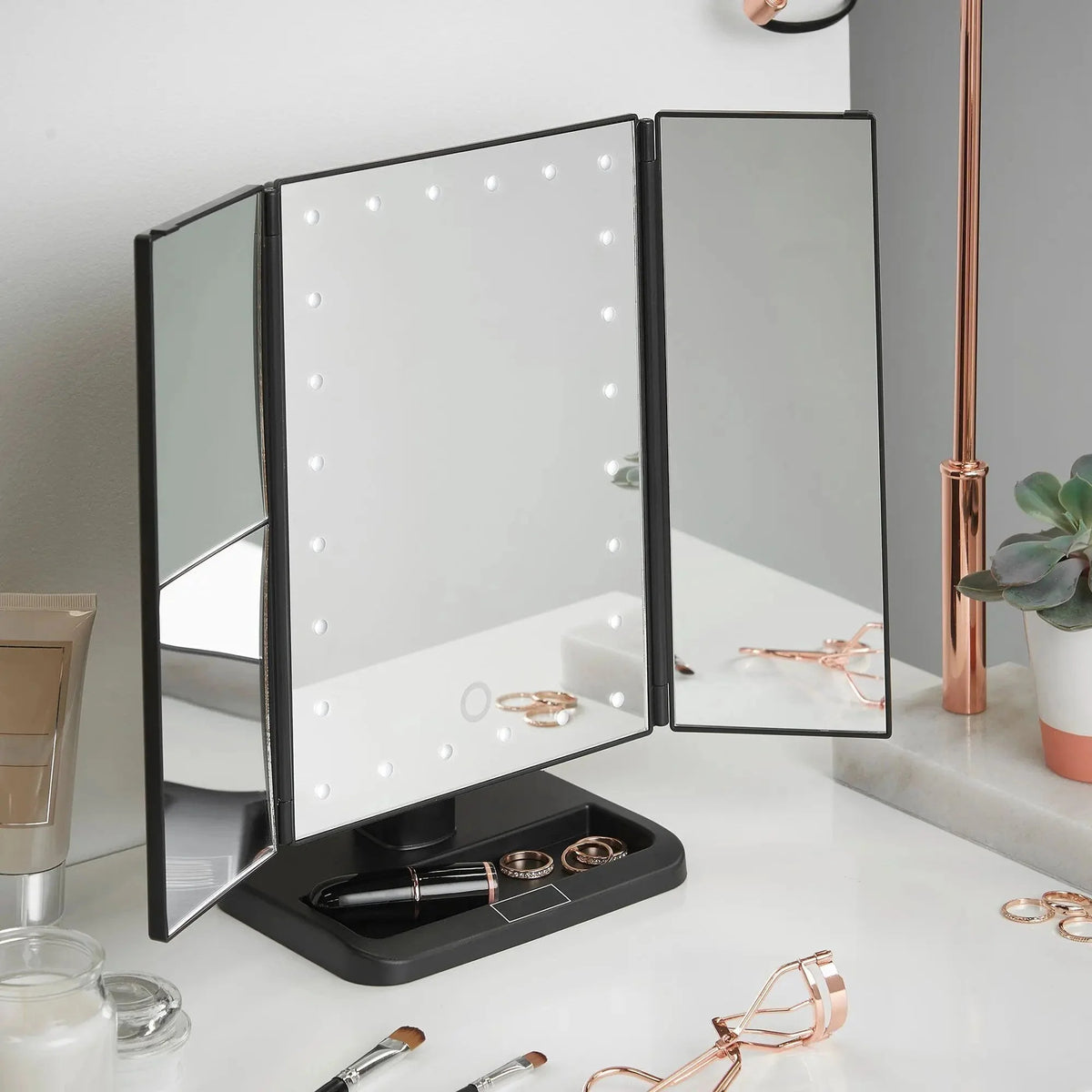 Espejo de Maquillaje Iluminado Espejo de Tocador Inteligente con Luces, 10X de Magnificación, Ajustable, 22 Luces LED