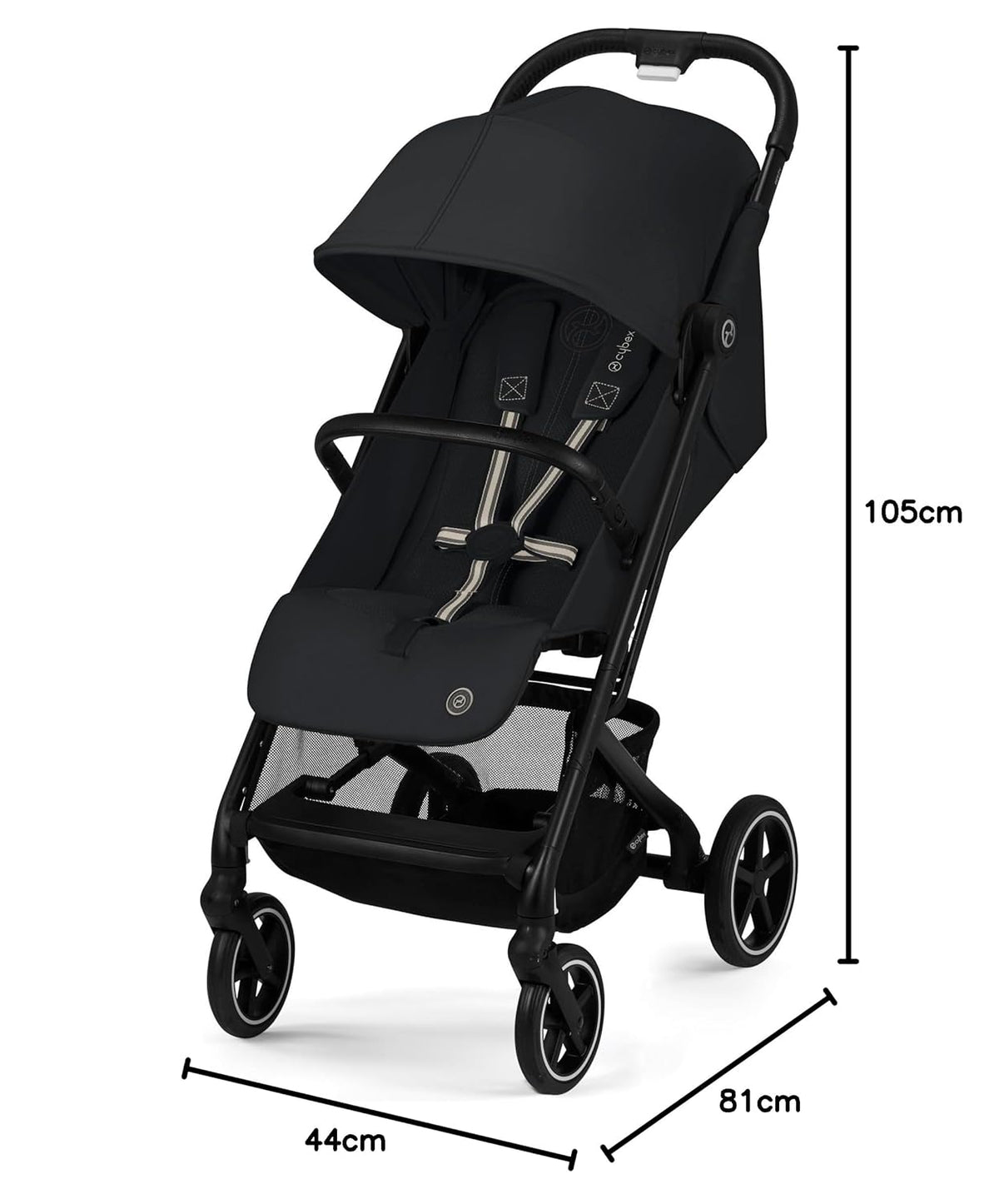 Cybex Gold Kinderwagen Beezy mit One-Pull Harness, Ab Geburt bis ca. 4 Jahre (max. 22 kg), Kompakt und ergonomisch, Almond Beige (Beige mit schwarzem Rahmen)
