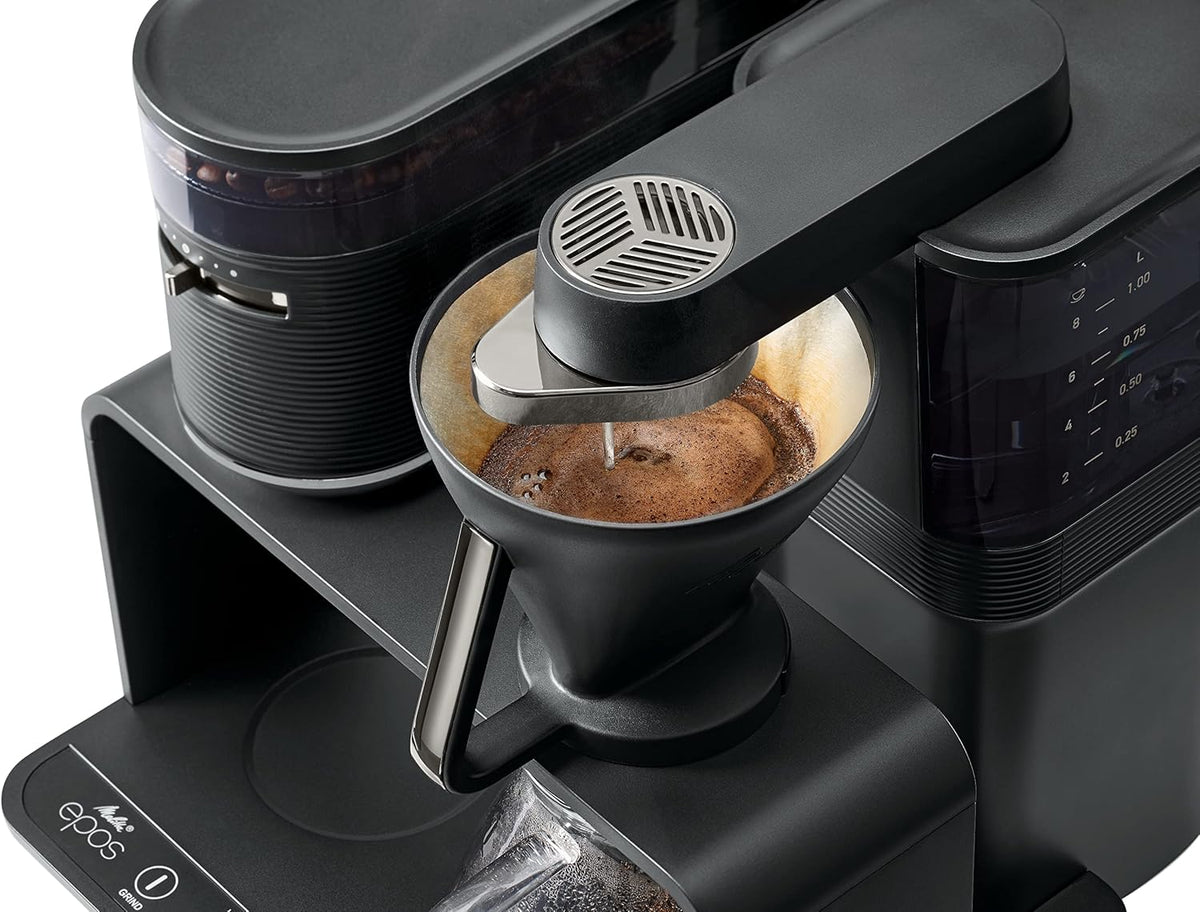 Melitta EPOS Kaffeemaschine mit Mahlwerk, schwarz-silber