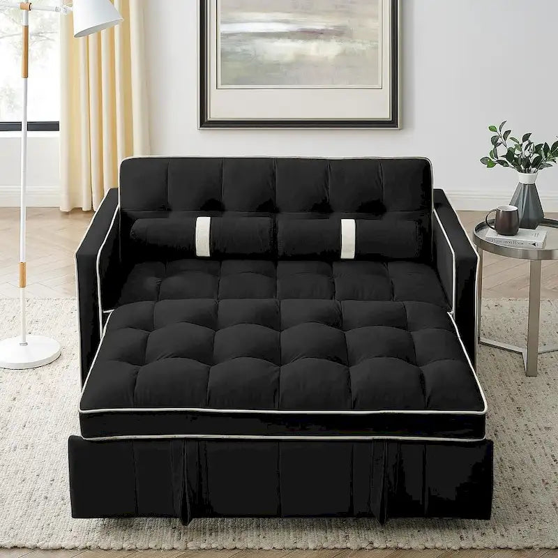 Velvet Multi-Functional Pull-Out Sofa Bed Adjustable Reclining Backrest With Pillows - N/A