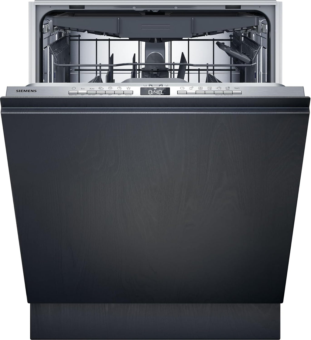 Siemens SN43ES14VE, iQ300 Smarter Geschirrspüler, Unterbau-Spülmaschine mit Besteckschublade, 60 cm, automatische Türöffnung dank autoOpen dry, besonders leise mit iQdrive-Motor, aquaStop, Edelstahl