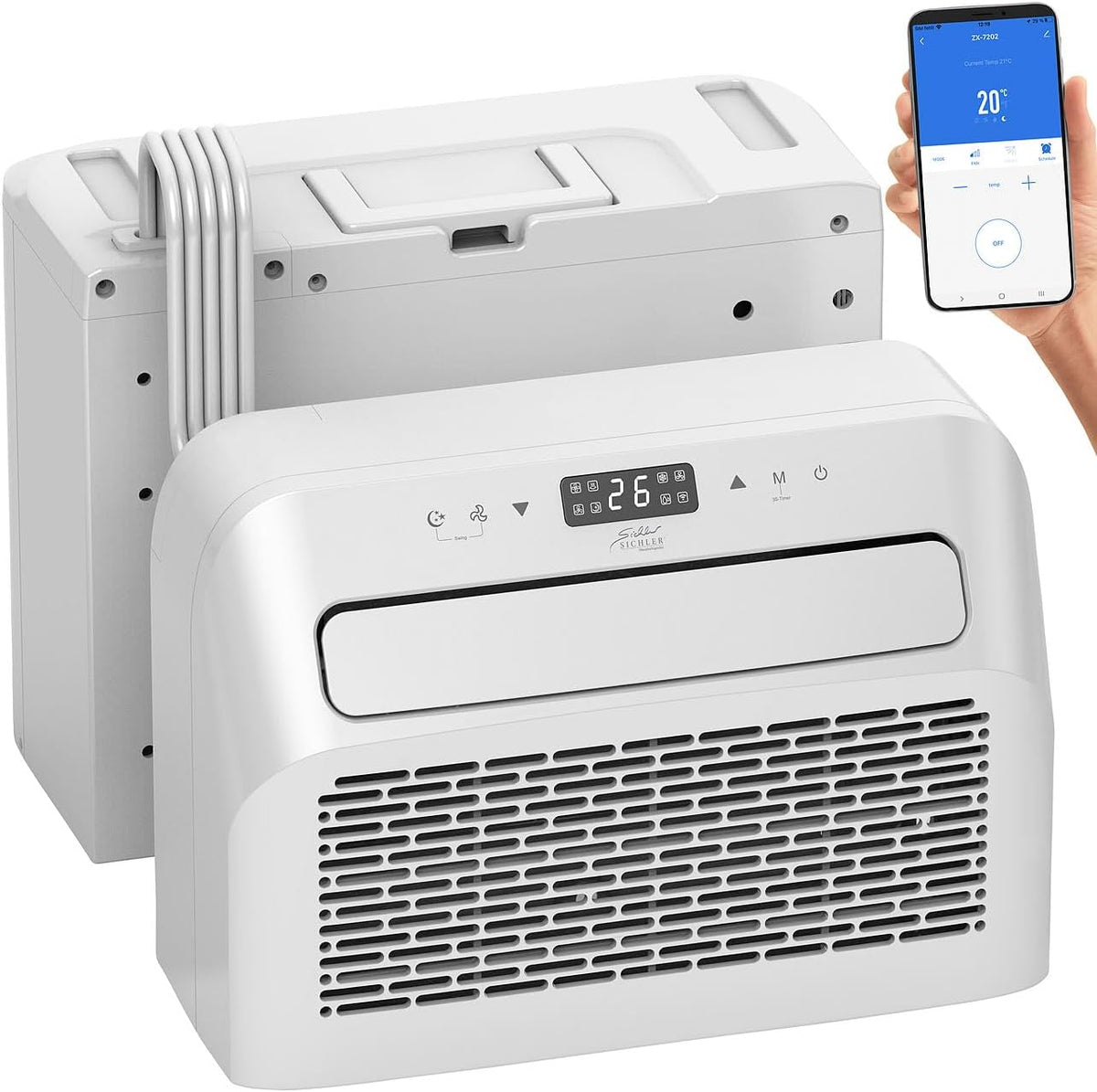 Sichler Haushaltsgeräte Klimaanlage Wohnwagen: Mobile Split-Klimaanlage, Entfeuchterfunktion, WLAN & App, 5.000 BTU/h (Wohnmobil, Mini Split, PCs)