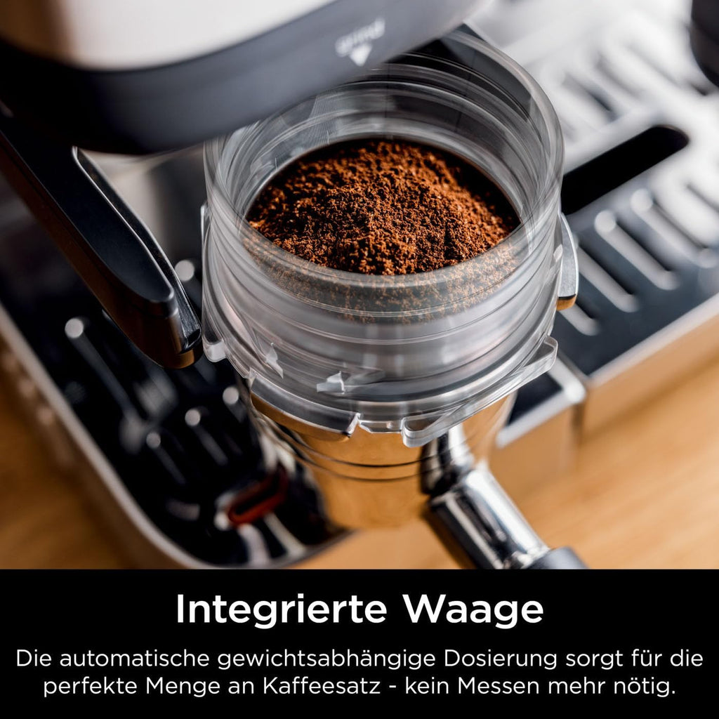 Ninja Luxe Essential 2-in-1-Kaffeemaschine mit Mahlwerk und Aufschäumer für Latte, Cappuccino & Espresso, einfache Handhabung, 2 Voreinstellungen zum Aufschäumen, Silber, ES501EU