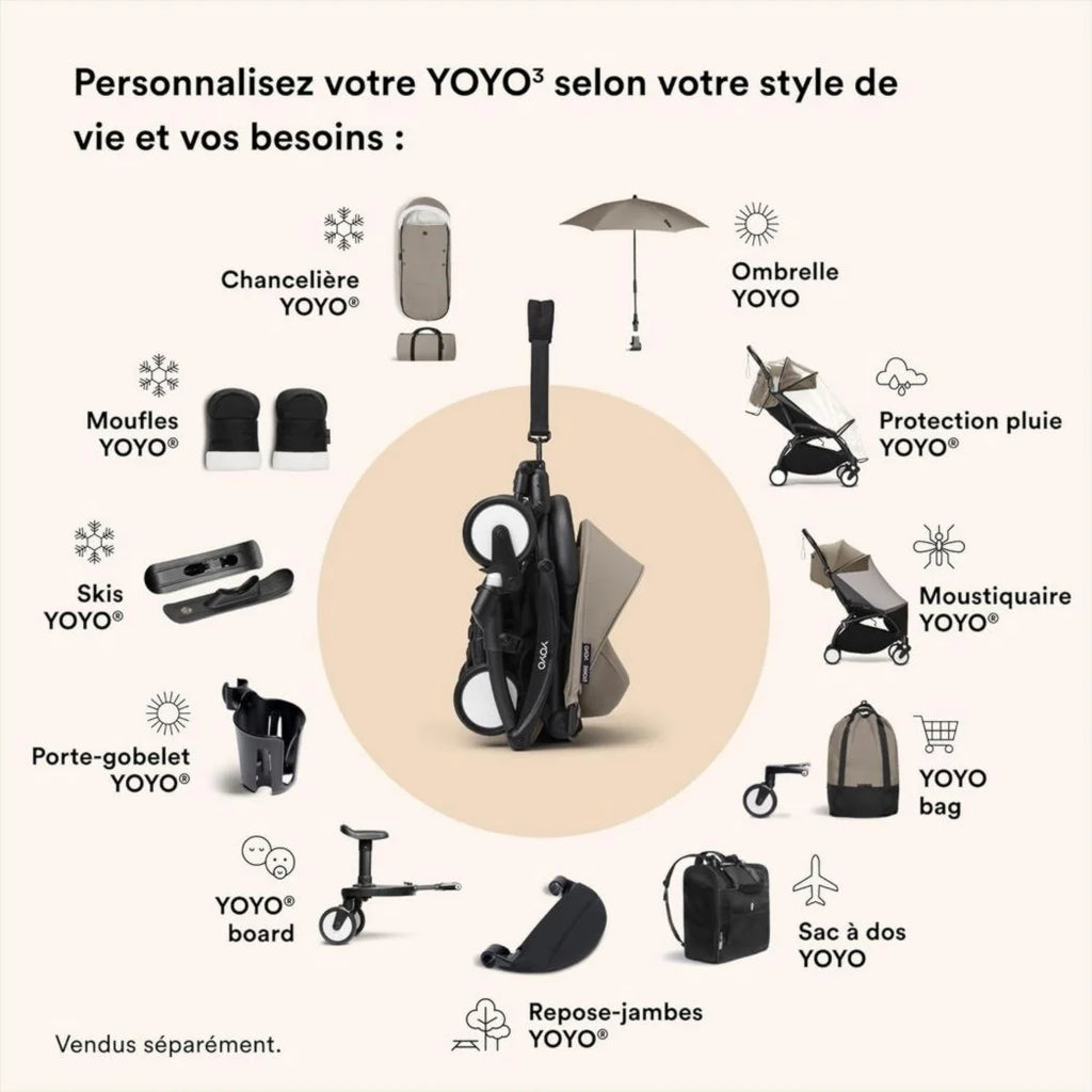 Poussette Stokke YOYO3 avec pack nouveau-né et pack couleur 6+ - Comprend un cadre noir, un pack couleur YOYO 6+ (gingembre) et un pack nouveau-né 0+ (gingembre)