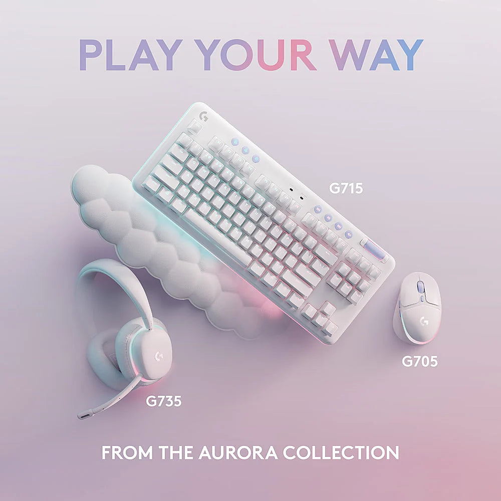 Logitech - G713 Colección Aurora TKL Teclado Mecánico para Juegos con Cable con Interruptores Lineales para PC/Mac con Reposamuñecas Incluido - Blanco Niebla