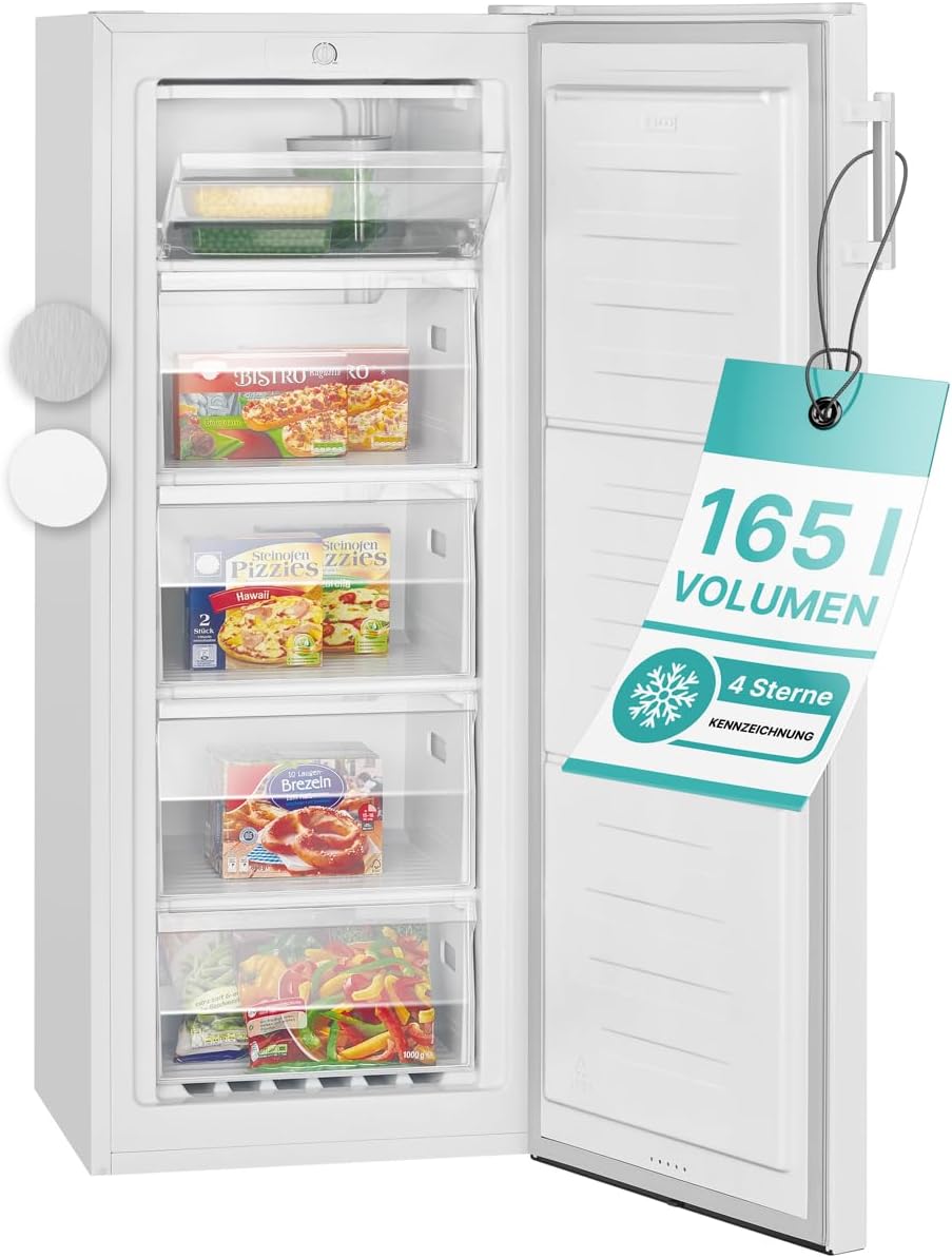 Bomann® großer Gefrierschrank freistehend | 165 Liter Nutzinhalt für Lebensmittel | 5 Schubladen | Freezer Eisschrank Froster | wechselbarer Türanschlag inkl. Eiswürfelschale | GS 7317.1 weiß