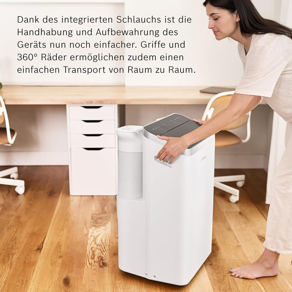 Bosch Cool 4000 Mobiles Klimagerät - 3-in-1: Klimagerät, Luftentfeuchter, Ventilator - 2,6 kW für Räume bis zu 35m² - Mit Auto-Modus, Silent-Modus & Sleep-Modus