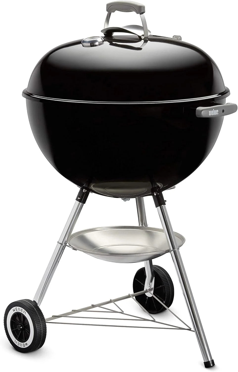 Weber Classic Kettle barbecue au charbon de bois, surface de cuisson Ø 57cm, barbecue avec couvercle et cuve en acier emaillé, thermomètre intégré au couvercle, trépied et roues - Noir (1341504)