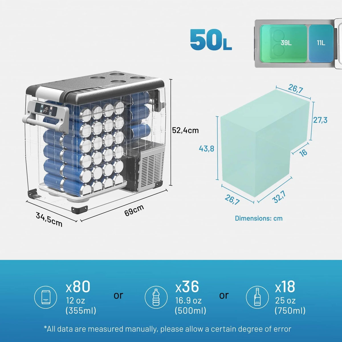 Alpicool CF55 55 Liter Kühlbox 12V tragbarer Mini-Kühlschrank elektrische Gefrierbox klein Gefrierschrank für Auto Camping, LKW, Boot und Steckdose mit USB-Anschluss, -20℃ bis 20℃