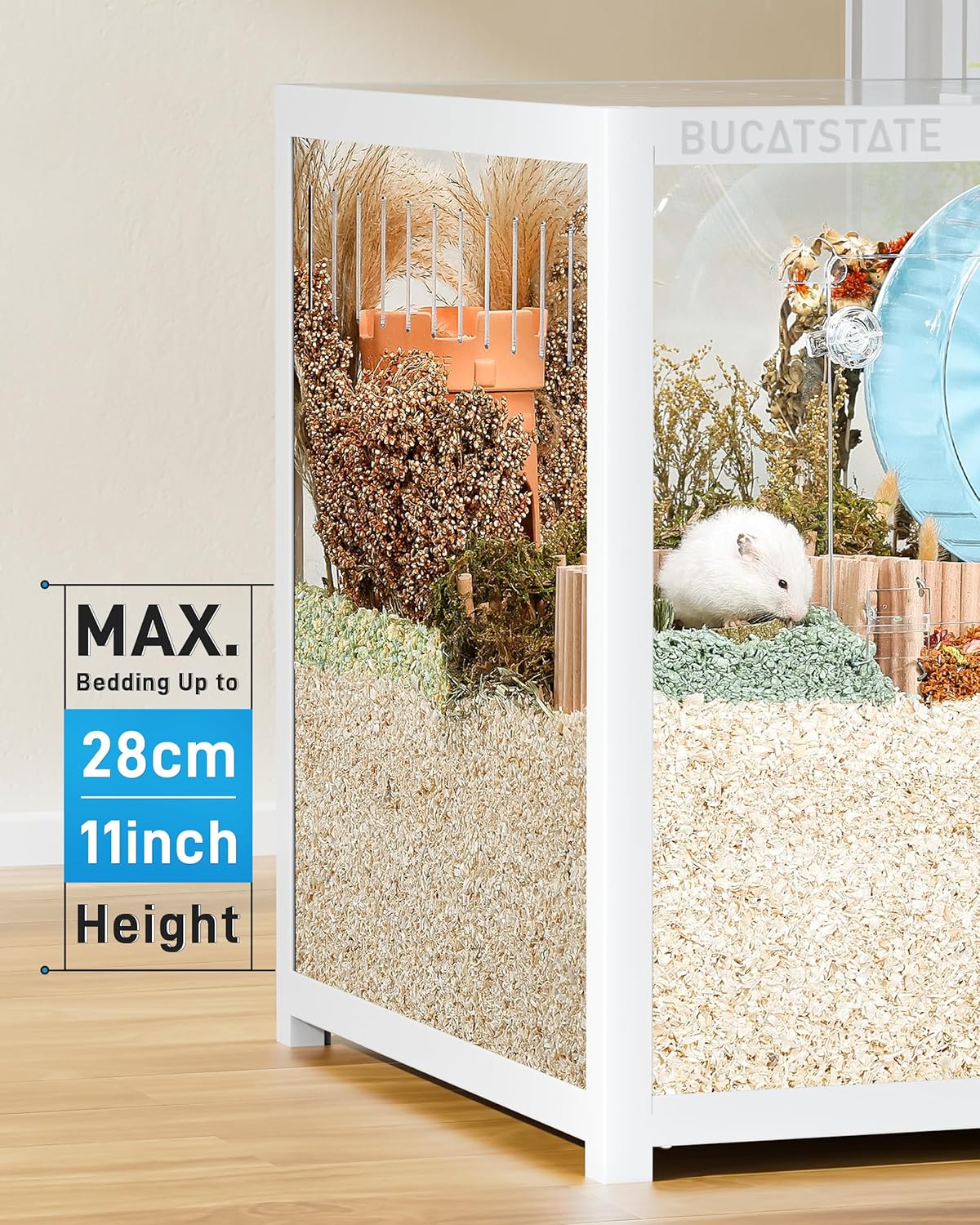BUCATSTATE Hamsterkäfig 3,0: Metall Rattenkäfig Kleintierkäfig Groß Stapelbar mit Einfacher Montage 120L x 60W x 62H cm für Nager, Mäuse, Zwerghamster (0,72m², Weiß)