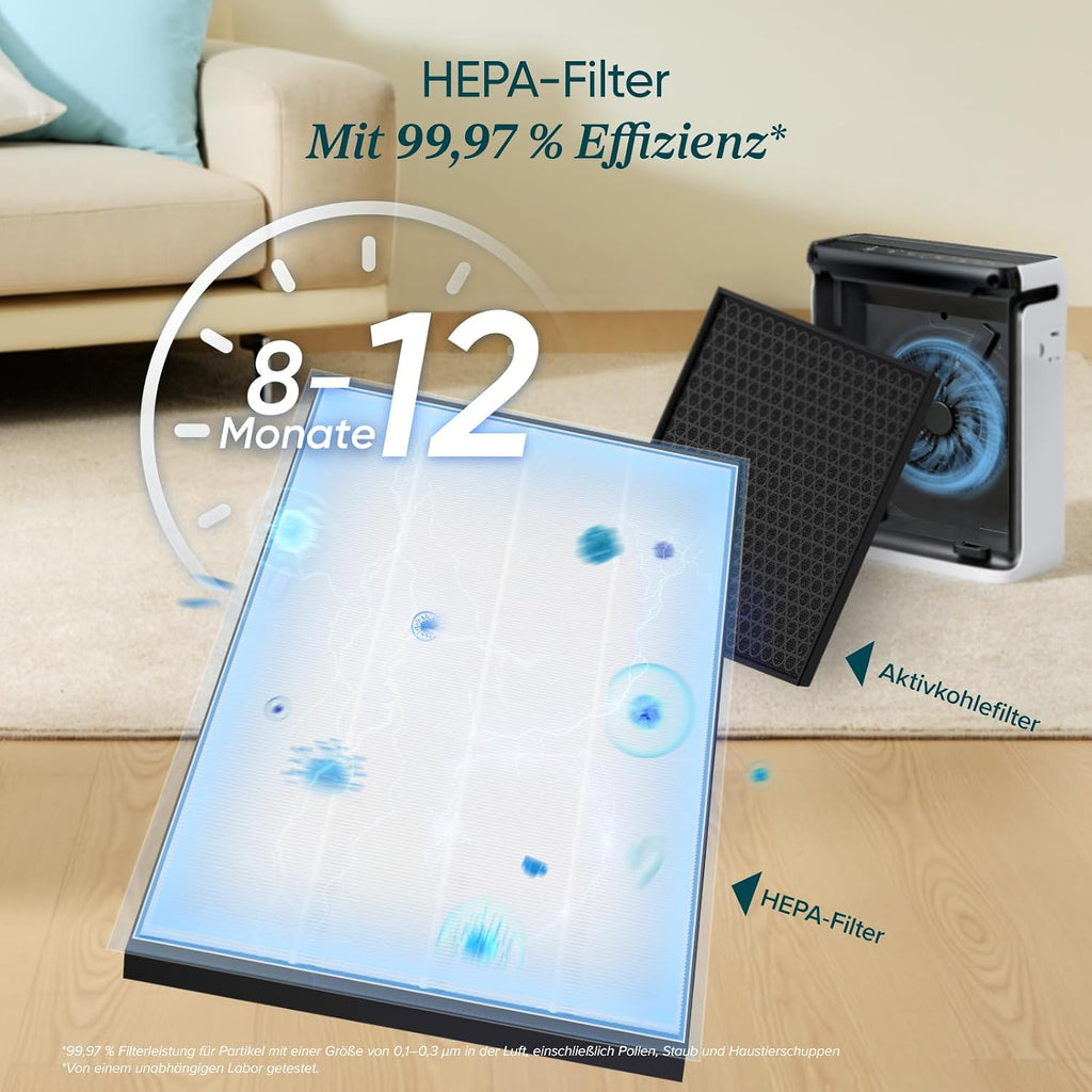 Levoit Vital 100S HEPA Luftreiniger für Allergiker, CADR 243 m³/h, HEPA- und Aktivkohlefilter, leise, PM2.5 Sensor, App und Alexa, gegen Staub, Pollen, Rauch und Gerüche, bis zu 52㎡, Mondweiß
