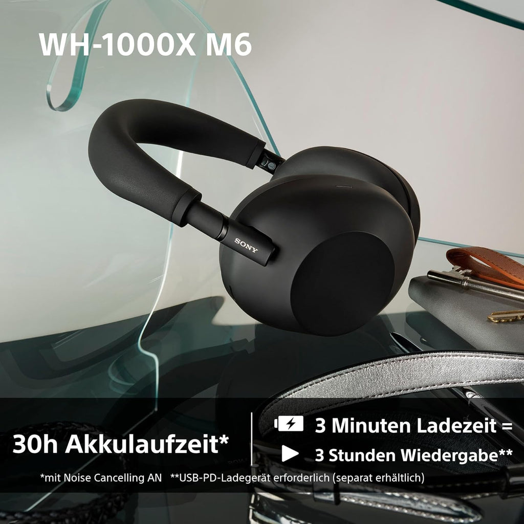 WH-1000XM6 Flagship Noise Cancelling Over-Ear Wireless Kopfhörer, Signature Hi-Res Sound, ultimativer Komfort, faltbarem Design, strapazierfähige Tasche, 30 Std-Akku, iOS & Android - Schwarz
