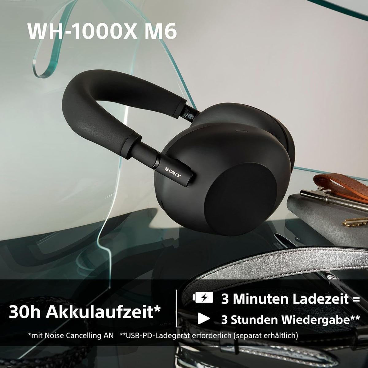 WH-1000XM6 Flagship Noise Cancelling Over-Ear Wireless Kopfhörer, Signature Hi-Res Sound, ultimativer Komfort, faltbarem Design, strapazierfähige Tasche, 30 Std-Akku, iOS & Android - Schwarz