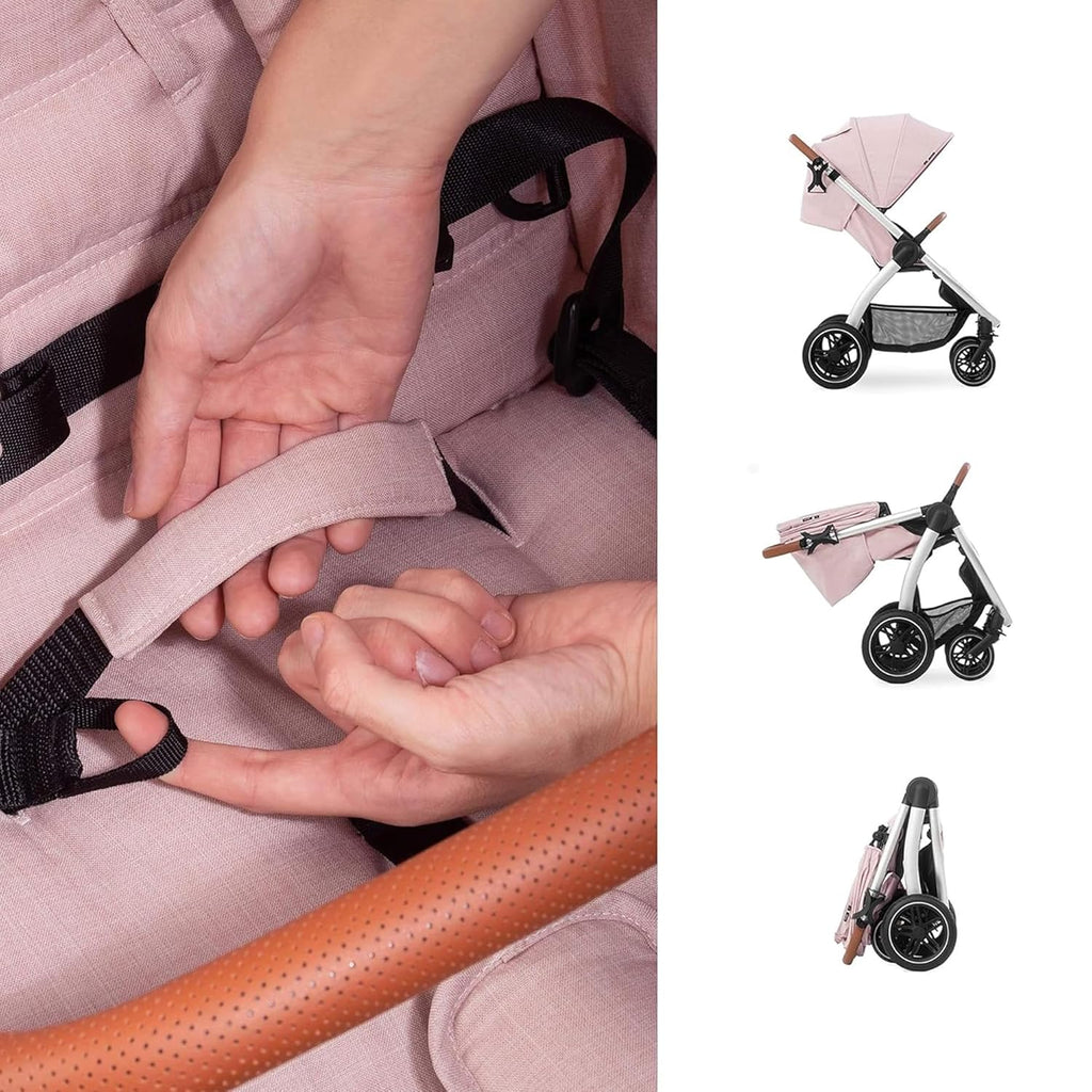 Hauck Uptown Kinderwagen Melange Rose – Kinderwagen für jedes Gelände, extra großer Sitz, flache Liegeposition, Gummiräder, Federung, kompakt und einfach zusammenklappbar, mit Regenschutz