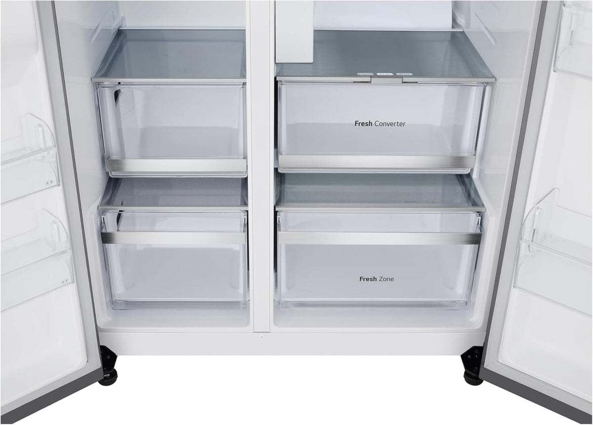 LG GSGV81PYLL Side by Side Kühlschrank, Klasse E, 635 L, Instaview, Kühlschrank mit Gefrierfach, Eis-, Crushed Ice- Wasserspender, Total NoFrost, Smart Inverter Kompressor, Wi-Fi