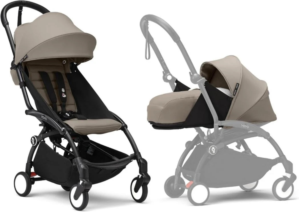 Poussette Stokke YOYO3 avec pack nouveau-né et pack couleur 6+ - Comprend un cadre noir, un pack couleur YOYO 6+ (gingembre) et un pack nouveau-né 0+ (gingembre)