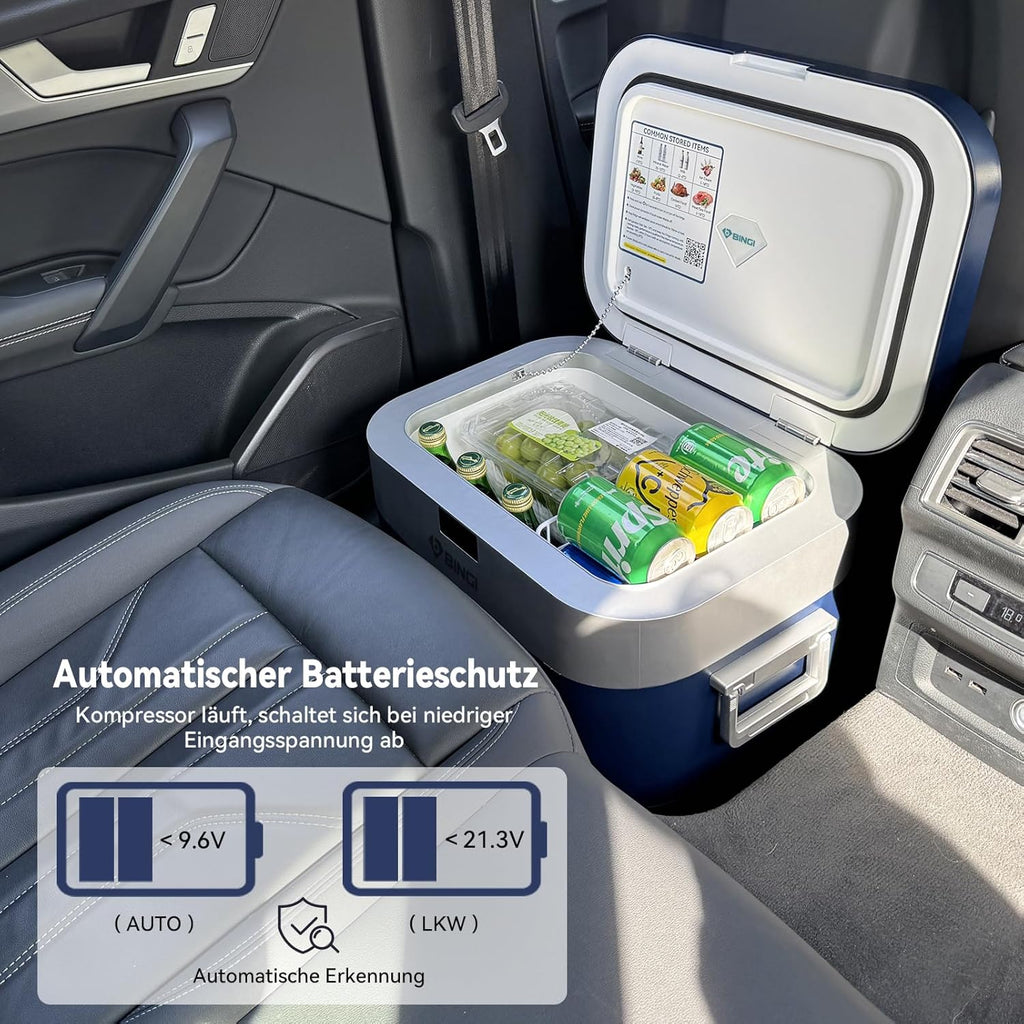 BINGI Kompressor Kühlbox 22L Mini Tragbarer Elektrischer Kühlschrank 12/24V DC Elektrischer Gefrierschrank Tragbarer Gefrierschrank für Auto LKW Picknick Camping und Heimgebrauch