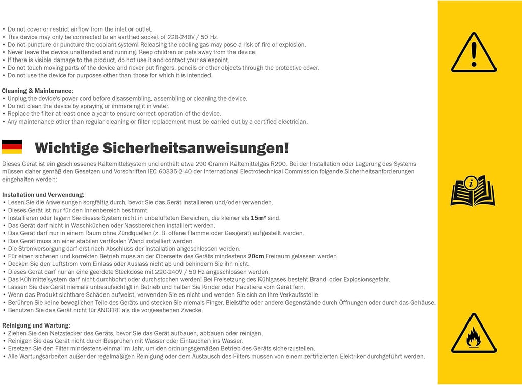 AirExchange - Wand-Monoblock-Klimaanlage-Wärmepumpe-INVERTER, 4-in-1 Klimaanlage ohne Außengerät, Heizen, Kühlen, Entfeuchten, Reinigen, 12.000 BTU, bis 80 m², R290, WEIß