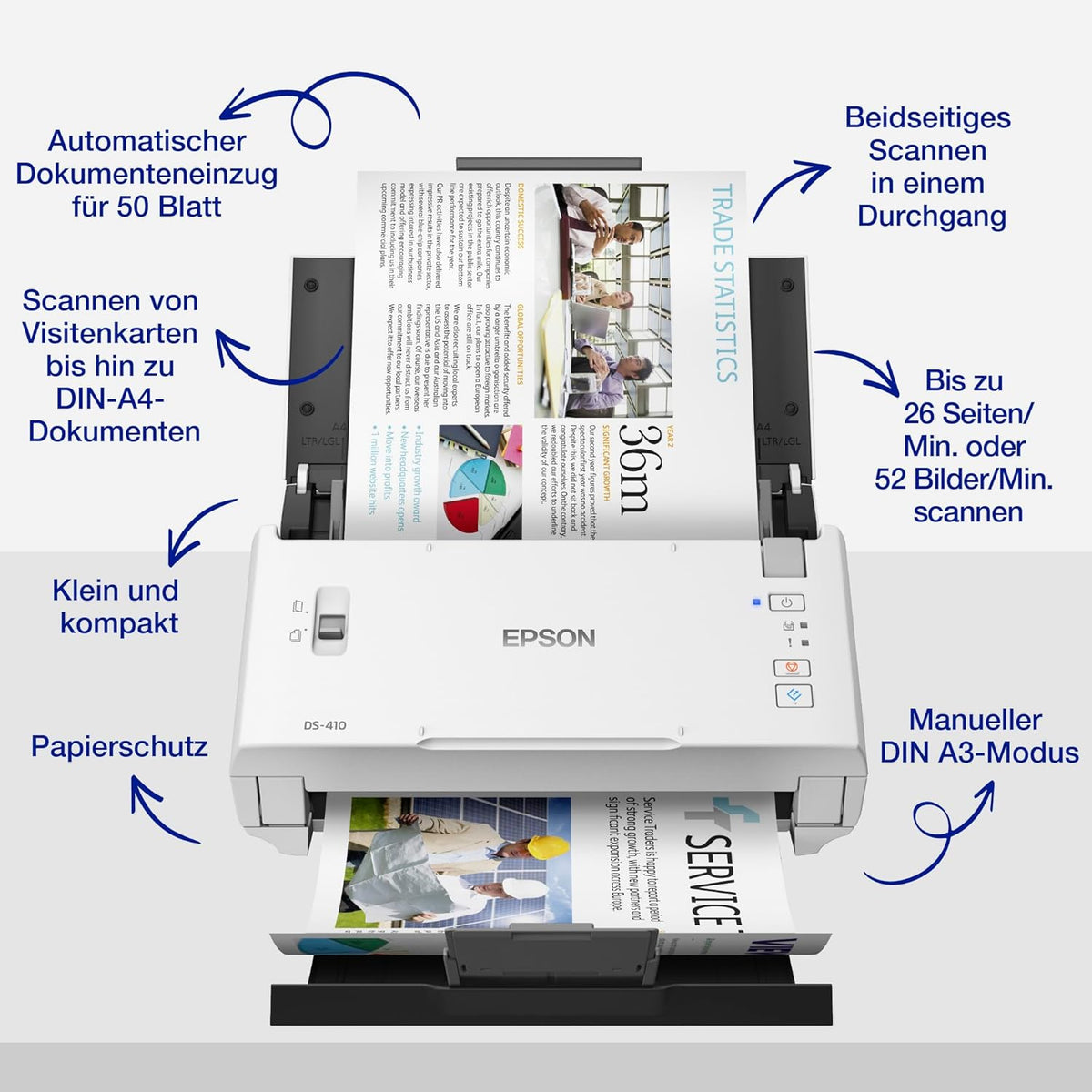 Epson WorkForce DS-410 Dokumentenscanner (Scanner, DIN A4, beidseitiges Scannen in einem Durchgang, 600dpi, USB 2.0)