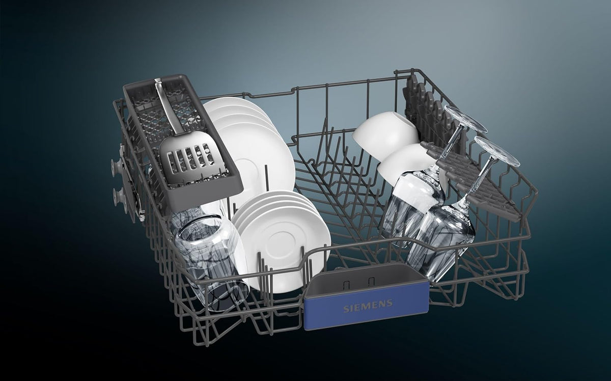 Siemens SN43ES14VE, iQ300 Smarter Geschirrspüler, Unterbau-Spülmaschine mit Besteckschublade, 60 cm, automatische Türöffnung dank autoOpen dry, besonders leise mit iQdrive-Motor, aquaStop, Edelstahl