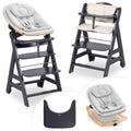 hauck Hochstuhl Beta+ Newborn Set Eco Bouncer - mitwachsender Holz Babyhochstuhl ab Geburt, inkl. Neugeborenenaufsatz, Sitzpolster und Essbrett - Dark Grey