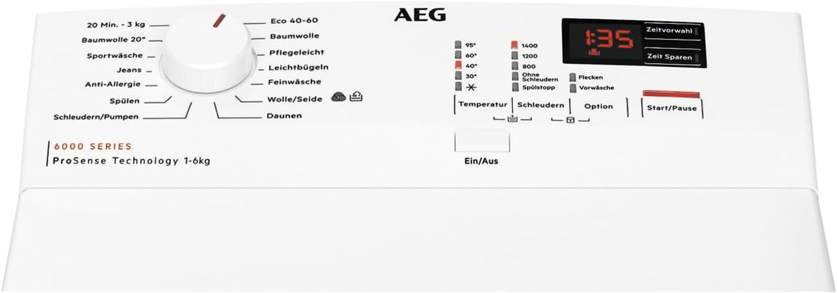 AEG Waschmaschine Toplader, Serie 6000 ProSense: Mengenautomatik, 6 kg, EEKL A, SoftOpening Trommeldeckelöffnung, Wasserschutzalarm, Wasserstoppschlauch, Inverter Motor, 1400 U/min, LTR6A41460
