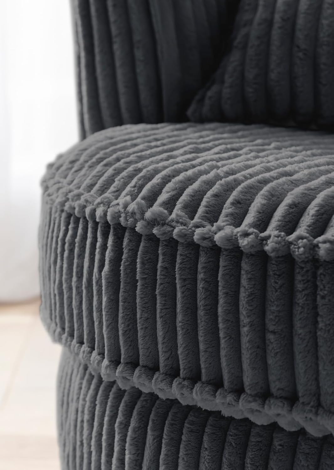Sessel in grau Cord Stoff XL Drehsessel 360° drehbar inklusive 3 x Kissen Relaxsessel mit Fußhocker Comfy (Grau, Mit Hocker)