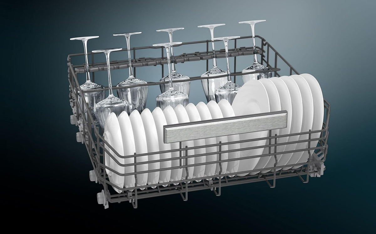 Siemens SN43ES14VE, iQ300 Smarter Geschirrspüler, Unterbau-Spülmaschine mit Besteckschublade, 60 cm, automatische Türöffnung dank autoOpen dry, besonders leise mit iQdrive-Motor, aquaStop, Edelstahl
