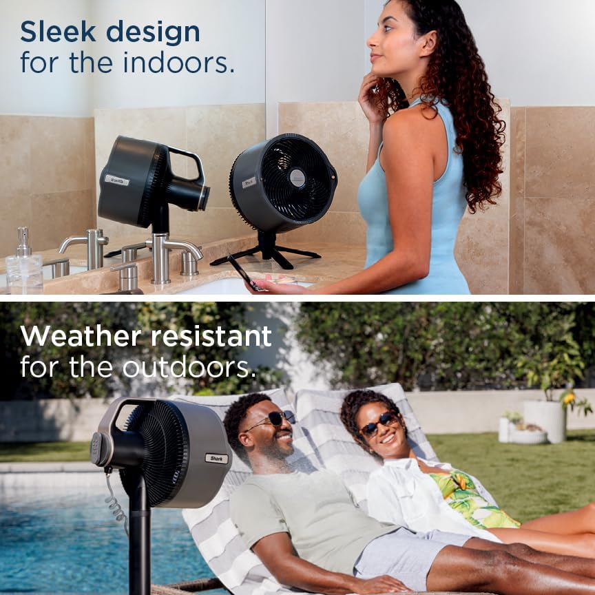 Shark FlexBreeze Pro Nebelventilator – Indoor & Outdoor, Integriertes Nebel, Sockel auf Tischplatte, kabelgebunden oder kabellos, bis zu 24 Stunden Akku, oszillierend, Anthrazit, FA302 (Version 2025)