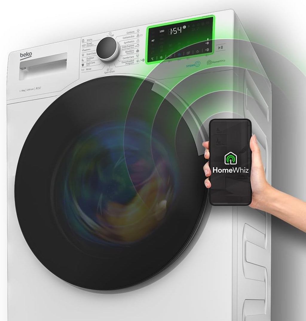 Beko WMC81464ST1 Waschmaschine, Bluetooth, 8 kg, ProSmart Inverter Motor, Dampffunktion, Pet Hair Removal, Watersafe+, Weiß