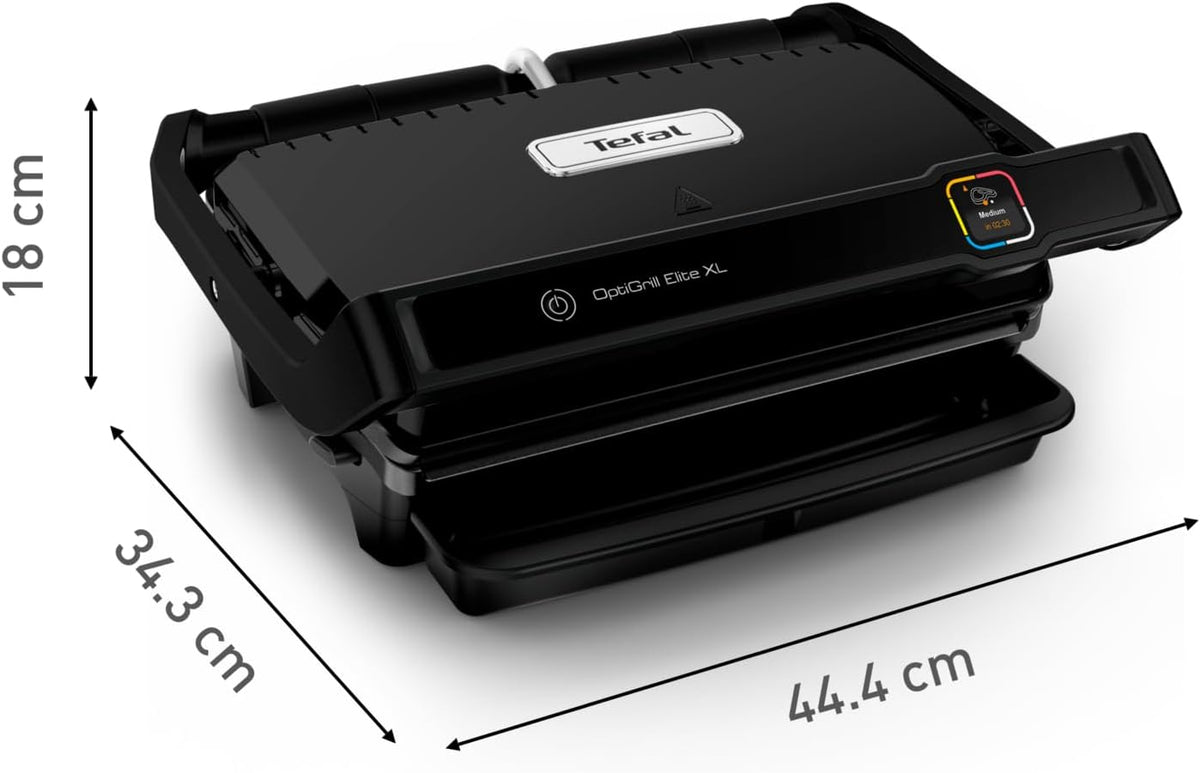 Tefal OptiGrill Elite XL Kontaktgrill, automatische Garzeitanpassung, perfekte Ergebnisse, 16 Programme, digitales Display mit Garstufenanzeige, abnehmbare XL-Platten, Elektrogrill, schwarz, GC760812