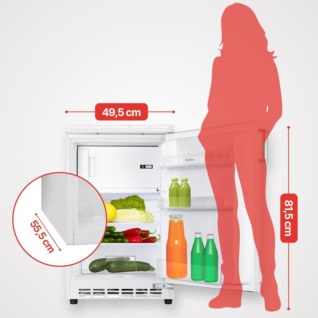 Amica Unterbau Kühlschrank dekorfähig für 815 cm Nische elektronische Steuerung Inverter Kompressor LED Beleuchtung Tür-Offen-Alarm, 82 liters