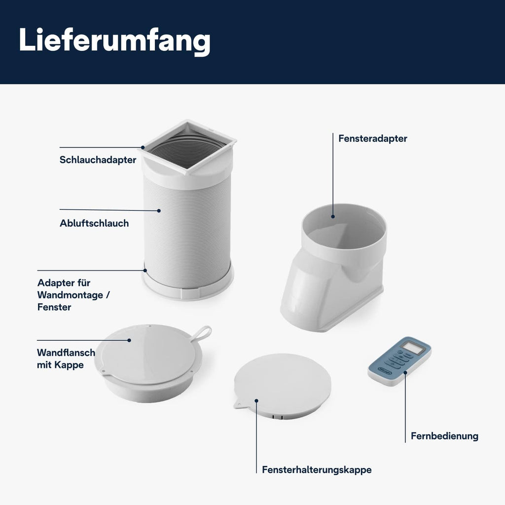 De'Longhi Pinguino PAC EM82, Mobile Klimaanlage für Rume bis zu 80 m, 9.400 BTU, 2,4 kW, 63 dB, Entfeuchtungsfunktion, Energieklasse A, 24h-Timer, Wei