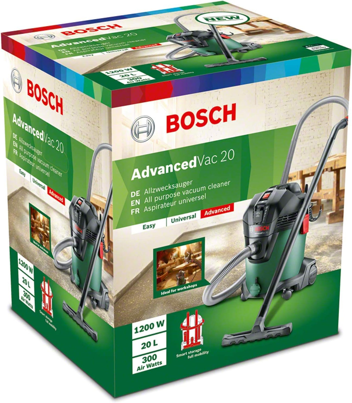 Bosch Nass- und Trocken Staubsauger AdvancedVac 20 (1200 Watt, 20 Liter Behltervolumen, in Karton)