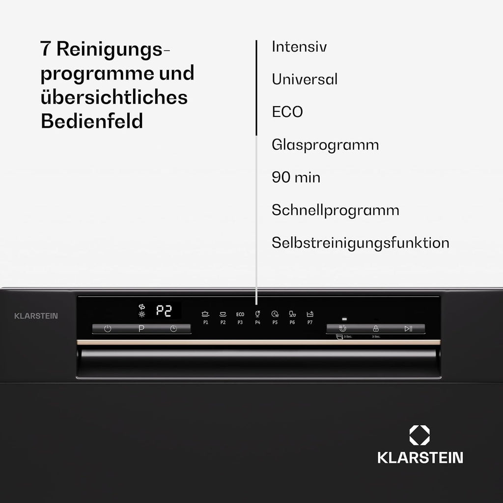Klarstein  ia 8 - Spülmaschine, Geschirrspüler, Freistehend, Teilintegriert, F, 55 cm breit, 8 Maßgedecke, 6 Programme, Aquastop, silber