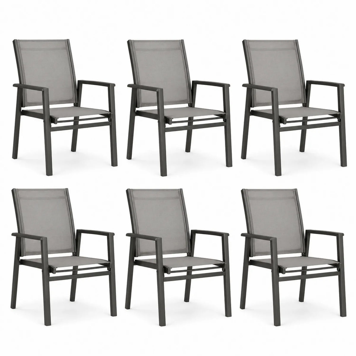 6er Set Gartenstühle aus Aluminium und Textilgewebe, Grau