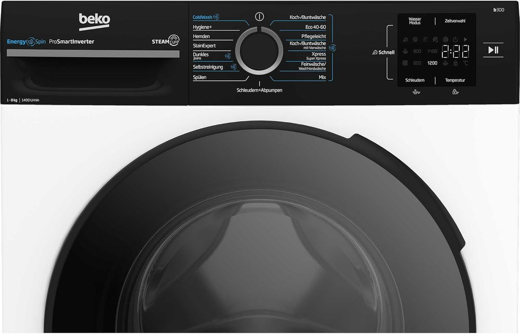 Beko WMC81464ST1 Waschmaschine, Bluetooth, 8 kg, ProSmart Inverter Motor, Dampffunktion, Pet Hair Removal, Watersafe+, Weiß