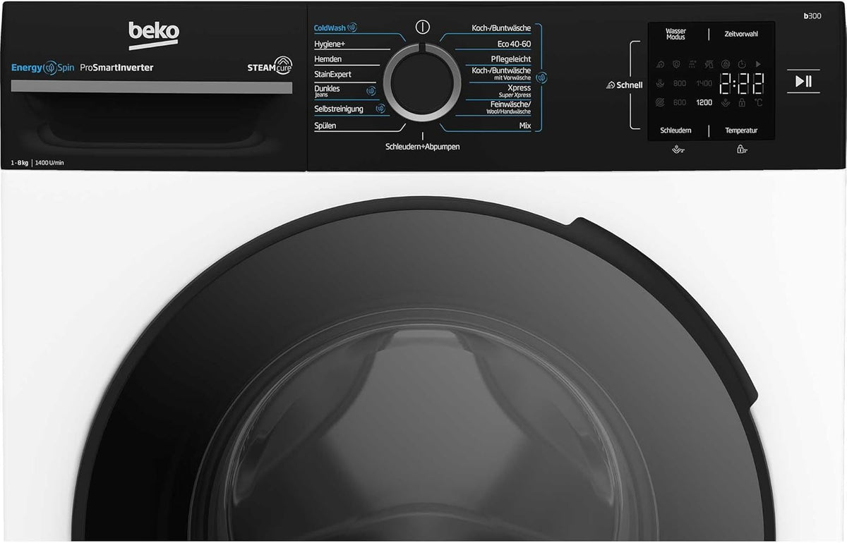 Beko WMC81464ST1 Waschmaschine, Bluetooth, 8 kg, ProSmart Inverter Motor, Dampffunktion, Pet Hair Removal, Watersafe+, Weiß